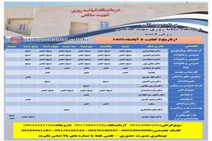 برنامه پزشکان درمانگاه شبانه روزی شهیدصالحی زرین دشت 2 ابان   تا 8  آبان 1405